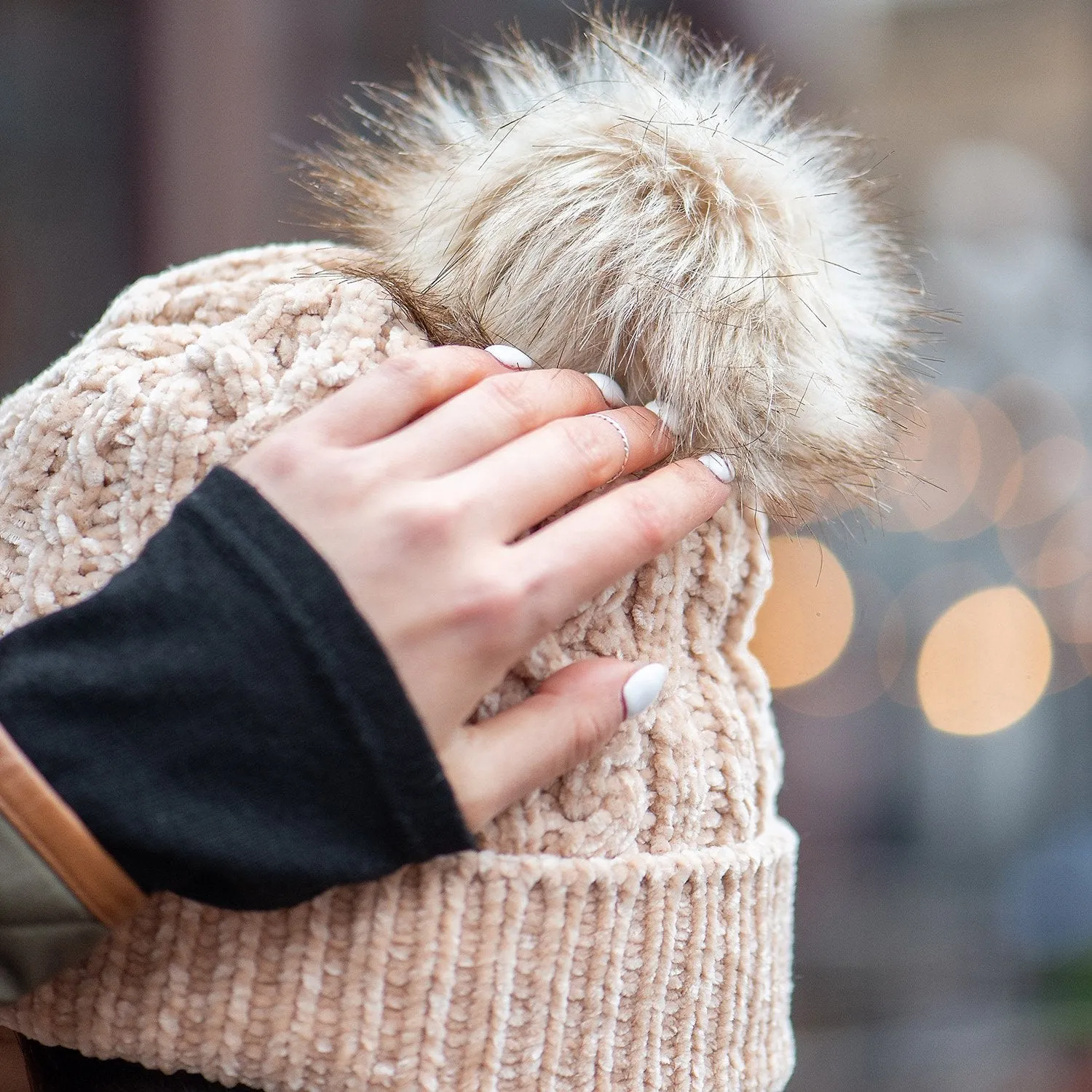 Sand Chenille Cable Knit - Beanie Hat Adult