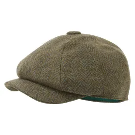 Schoffel Newsboy Mens Cap - Loden Green Herringbone Wide Tweed