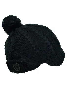 Stretchy Knit Newsboy Cap With Pom Pom