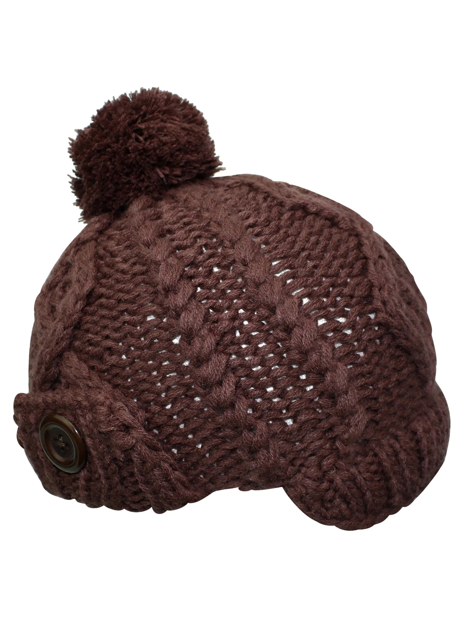 Stretchy Knit Newsboy Cap With Pom Pom