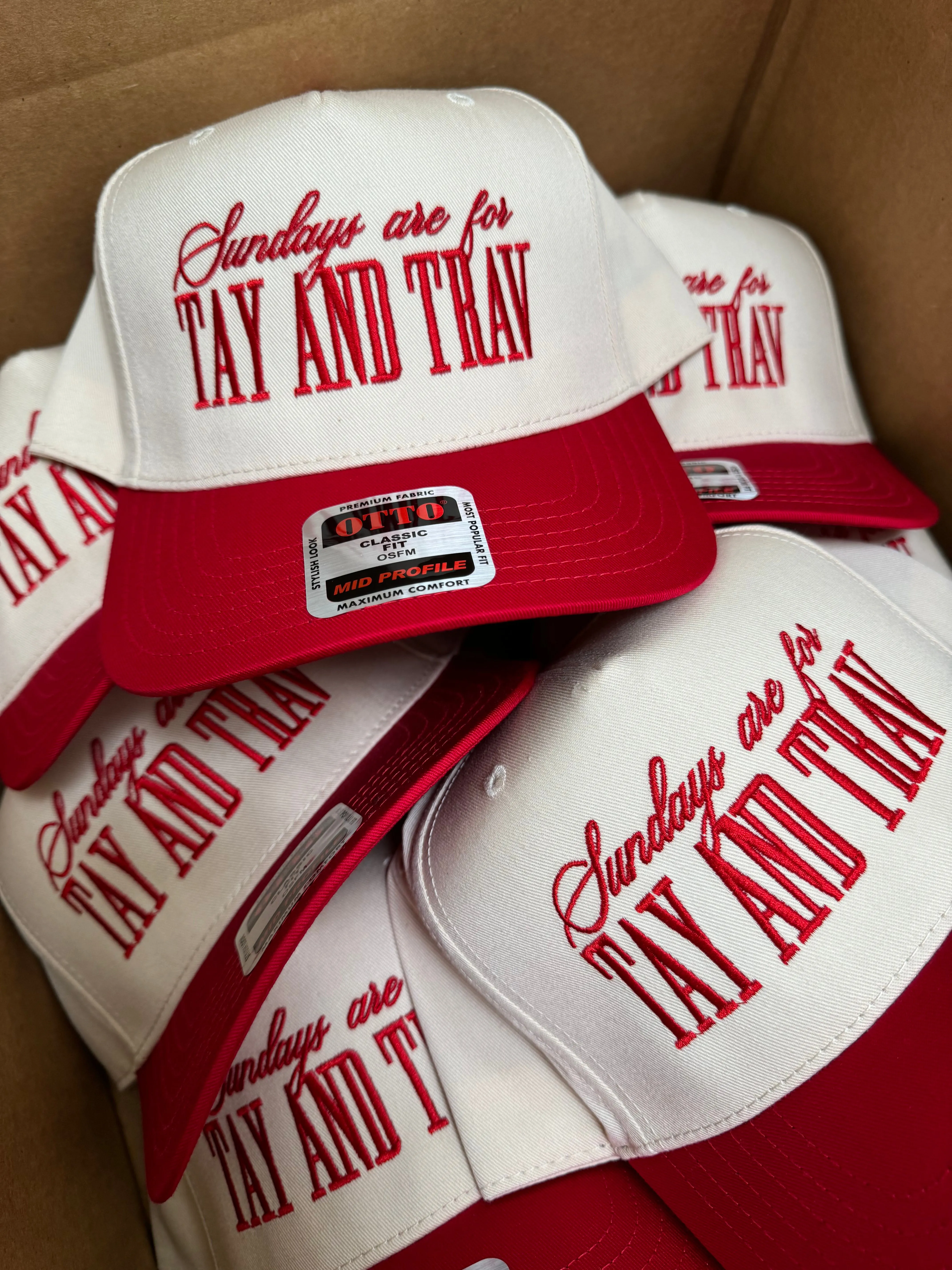 Sundays Are For Tay   Trav - Red Vintage Trucker Hat