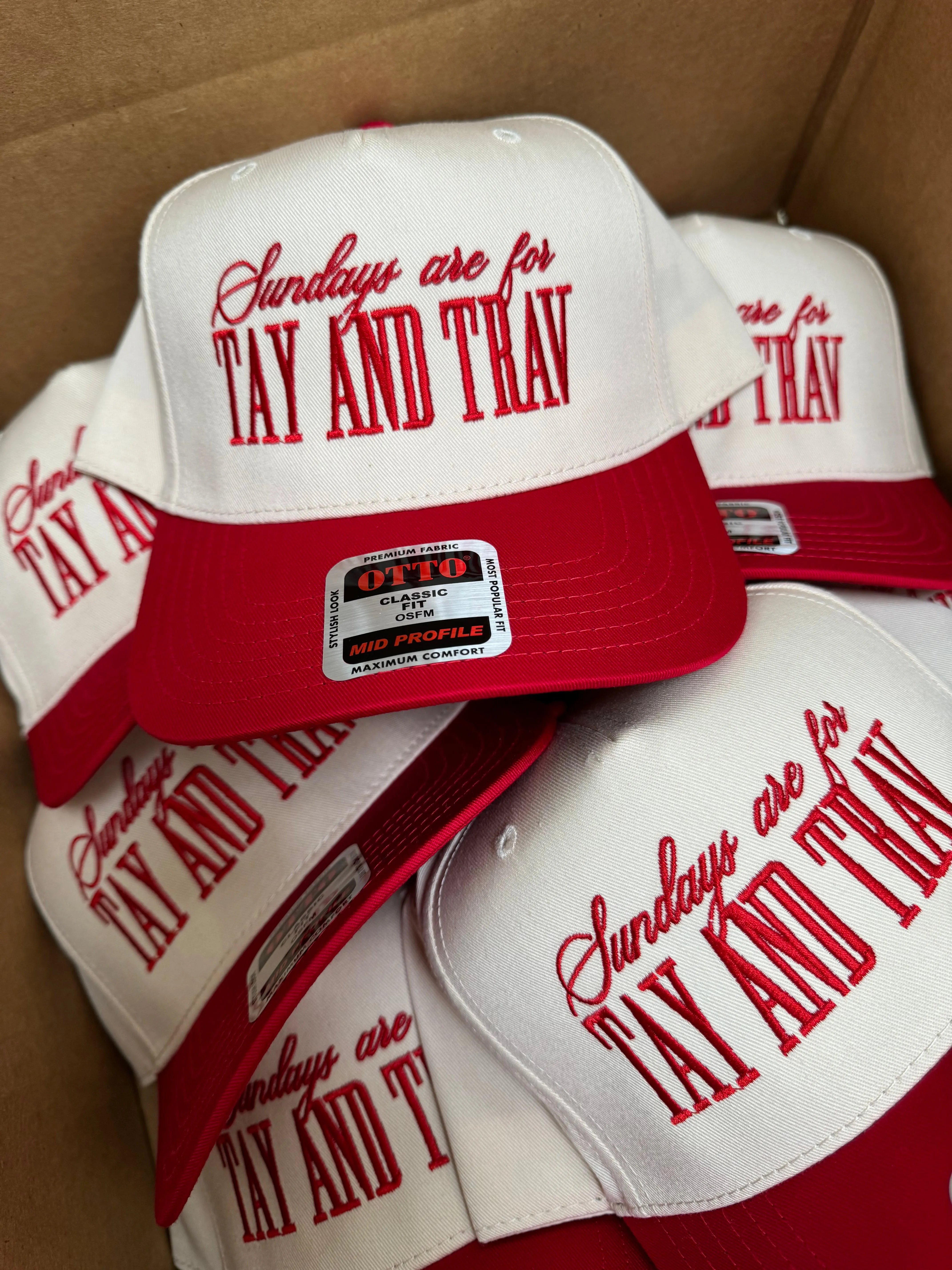 Sundays Are For Tay   Trav - Red Vintage Trucker Hat