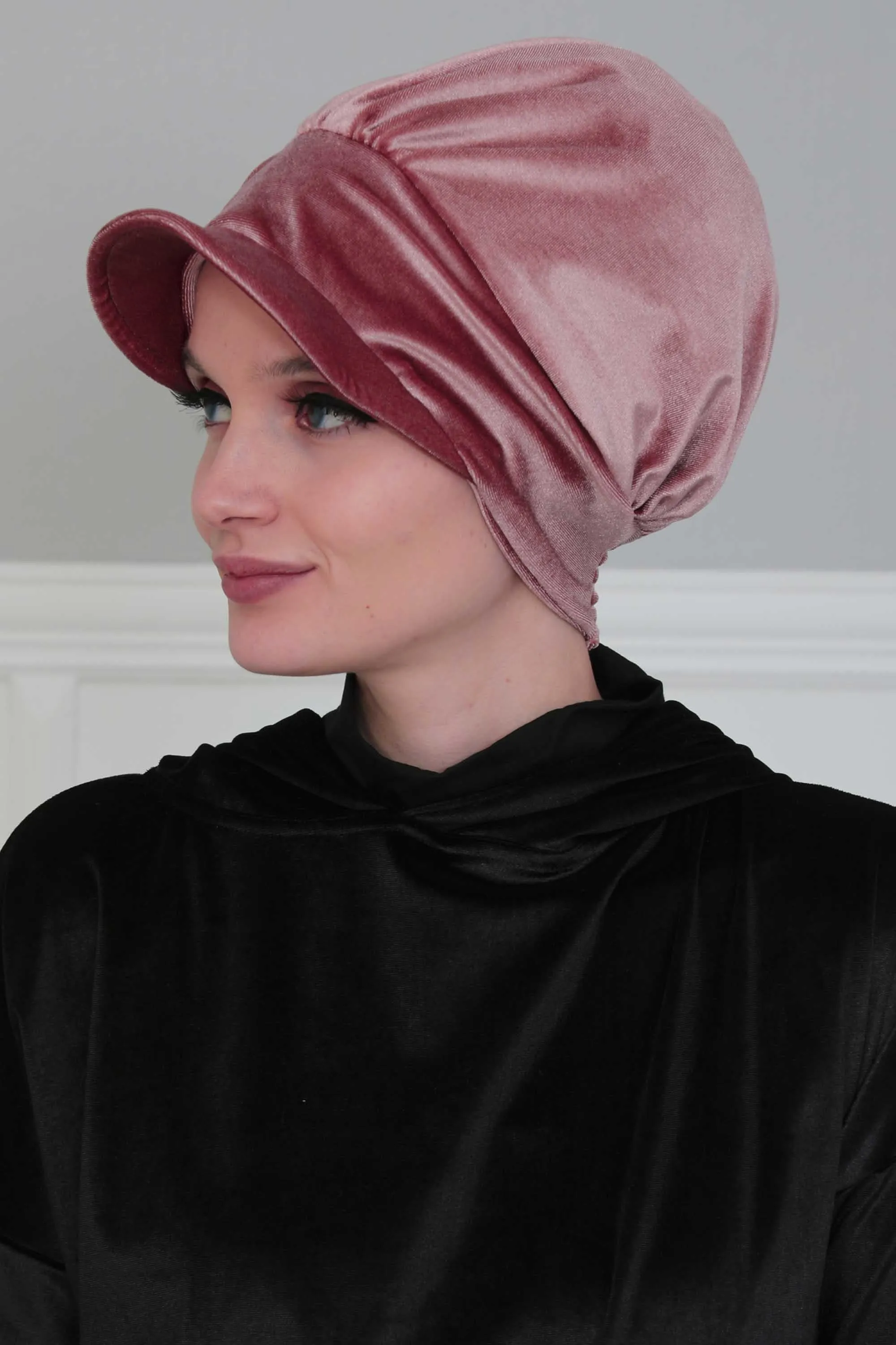 Super Soft Velvet Newsboy Visor Cap for Women, Elegant Comfortable Plain Turban Visor Cap for Daily Use, Chic Velvet Chemo Headwear,B-30K