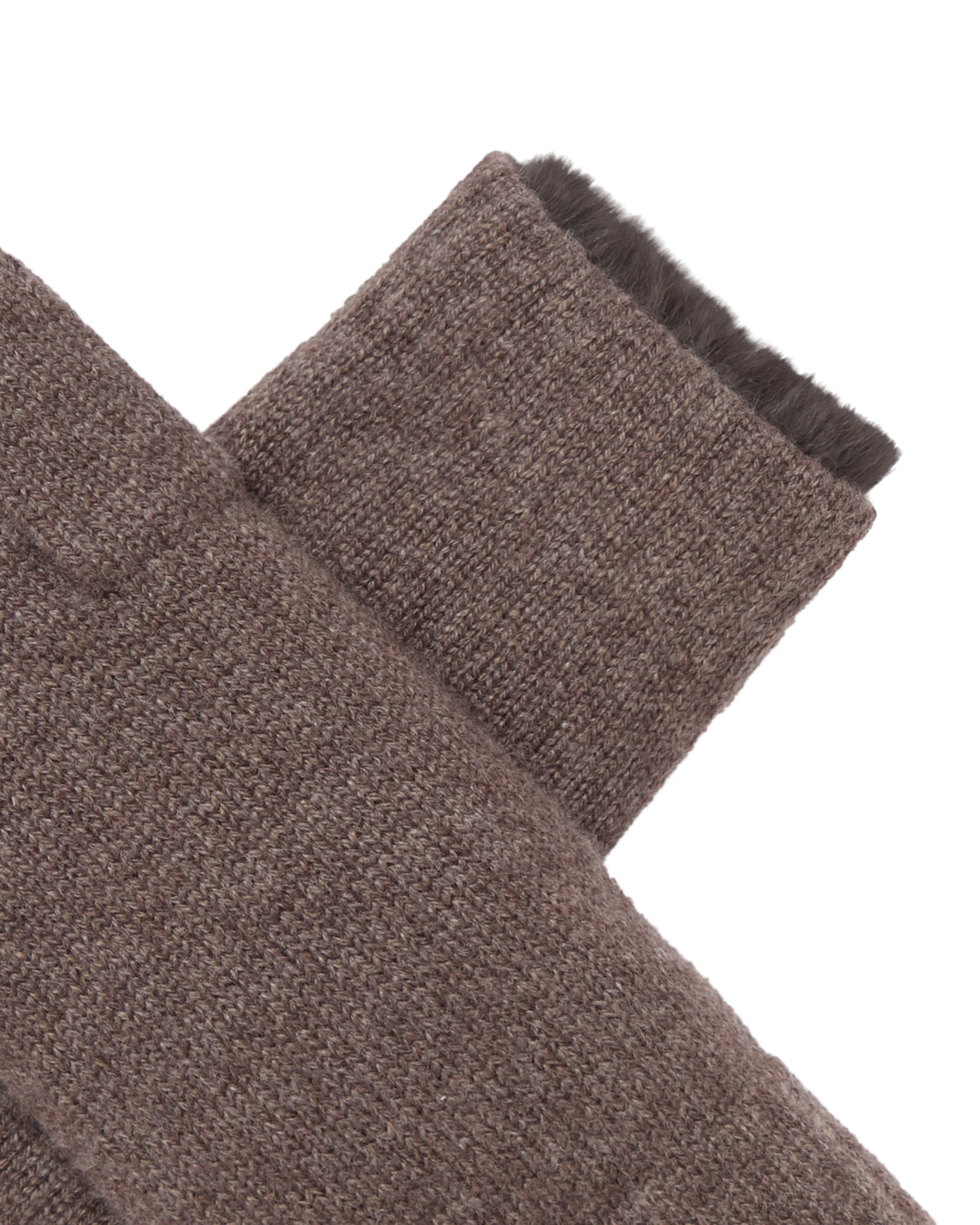 Unisex Fur Lined Fingerless Cashmere Gloves Biscotti Brown