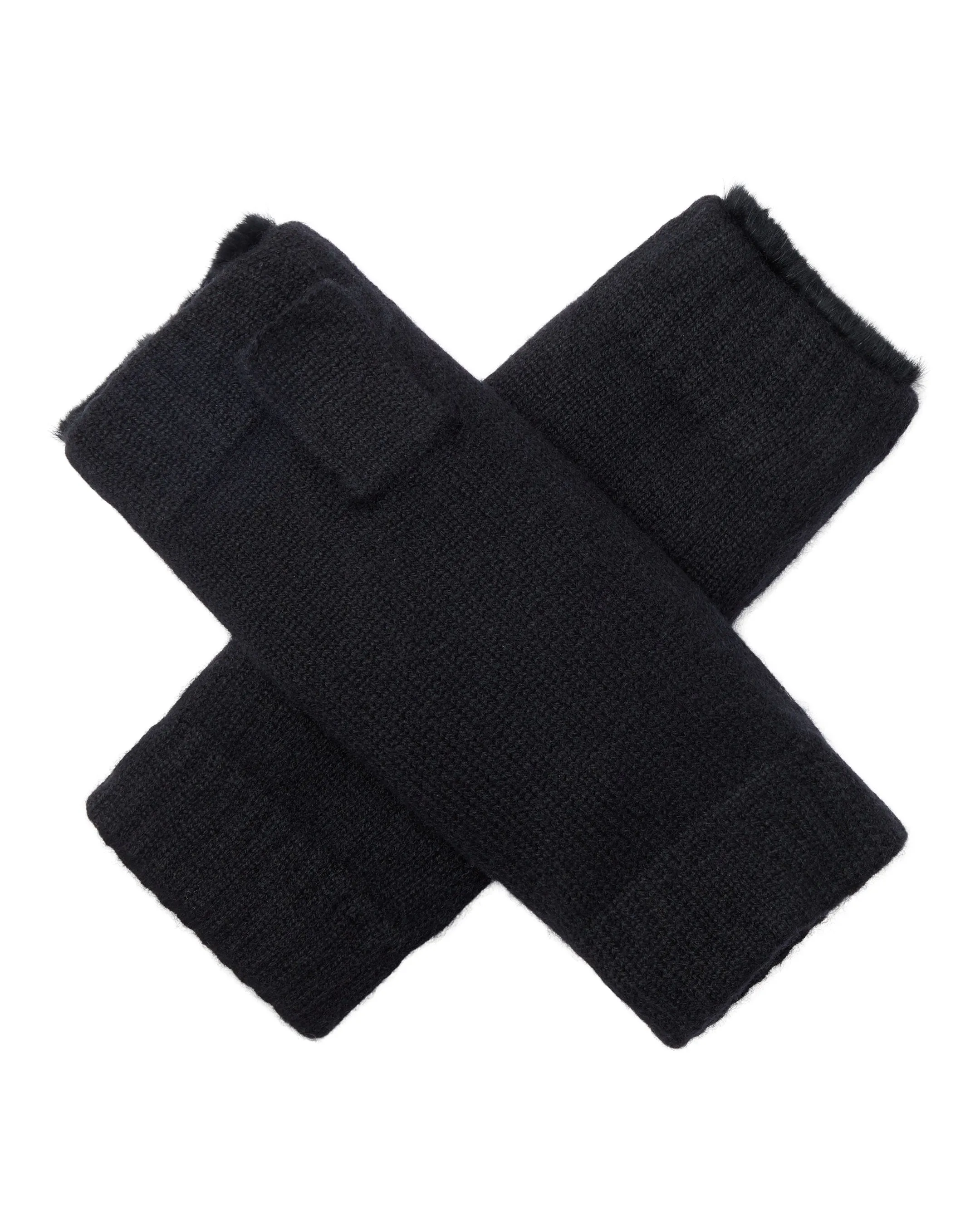 Unisex Fur Lined Fingerless Cashmere Gloves Black