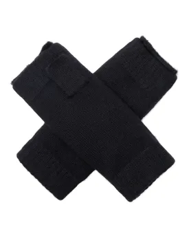 Unisex Fur Lined Fingerless Cashmere Gloves Black