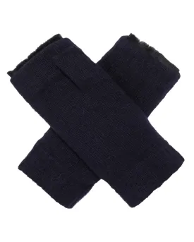 Unisex Fur Lined Fingerless Cashmere Gloves Navy Blue