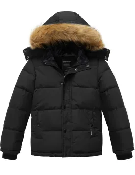 wantdo Boy's Windproof Winter Coat Puffer Jacket Soft Outerwear Black 10-12