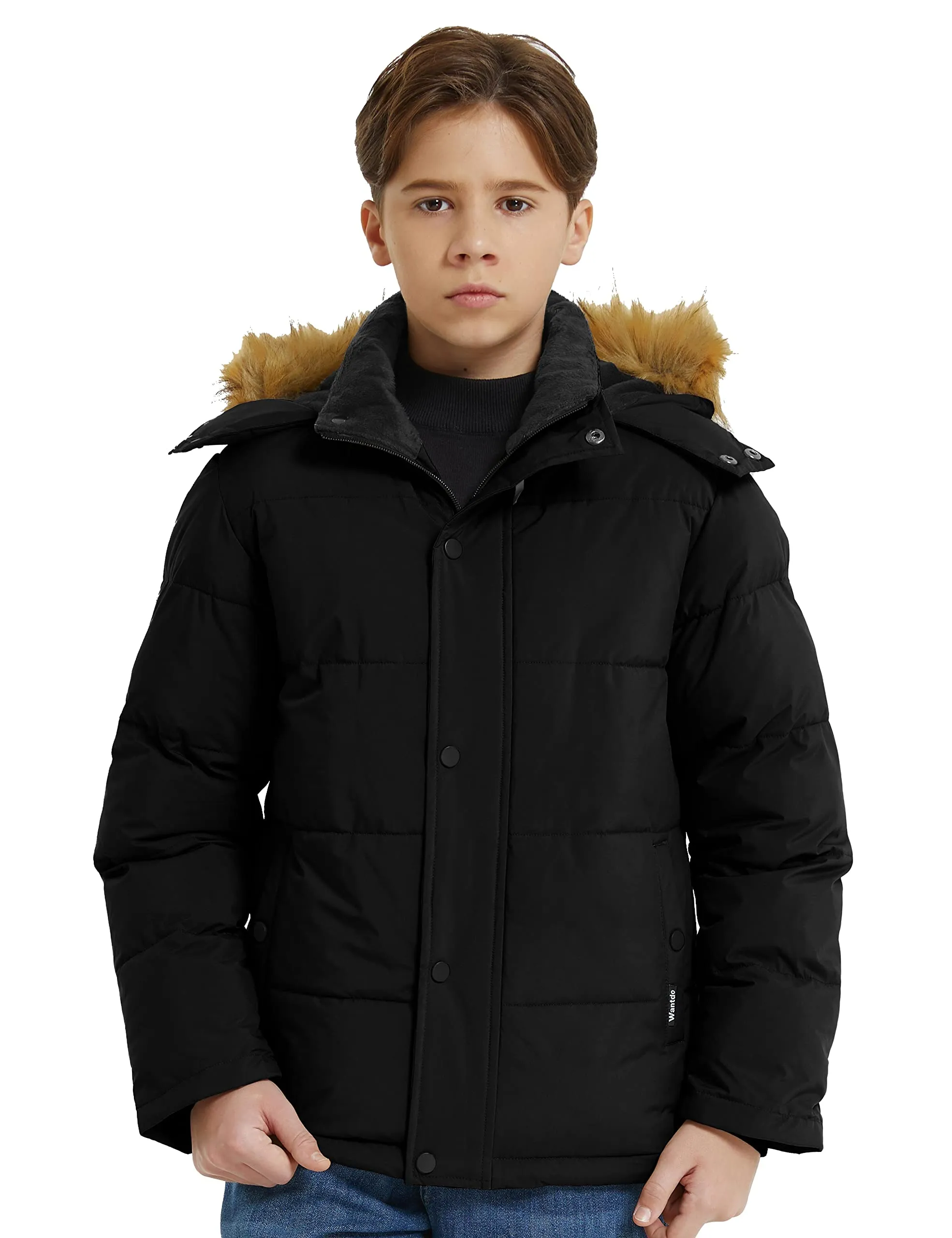 wantdo Boy's Windproof Winter Coat Puffer Jacket Soft Outerwear Black 10-12