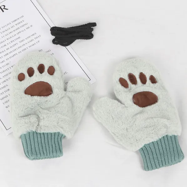 Warm Cat Paw Faux Fur Gloves