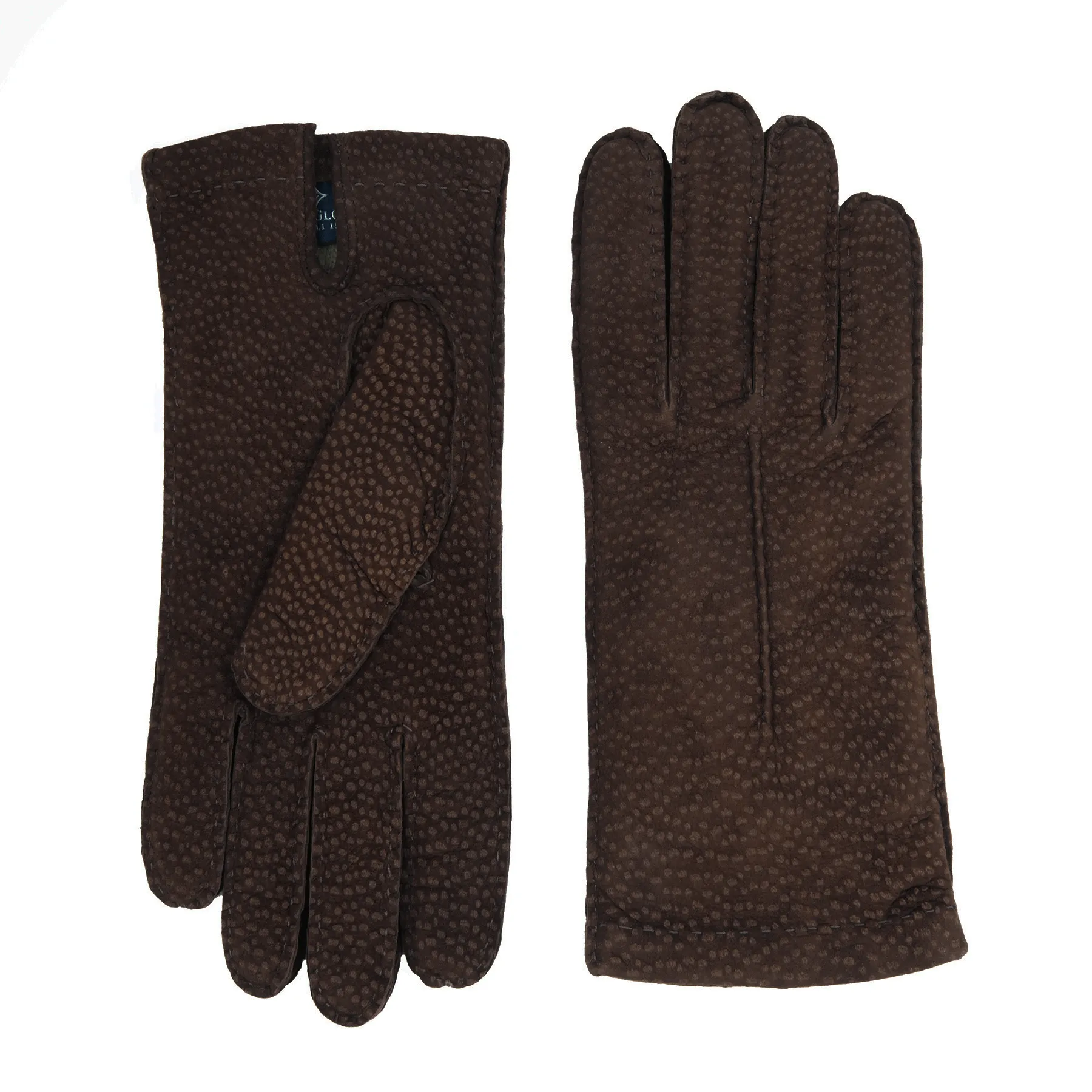 Woman's brown carpincho gloves entirely hand-sewn cashmere lined