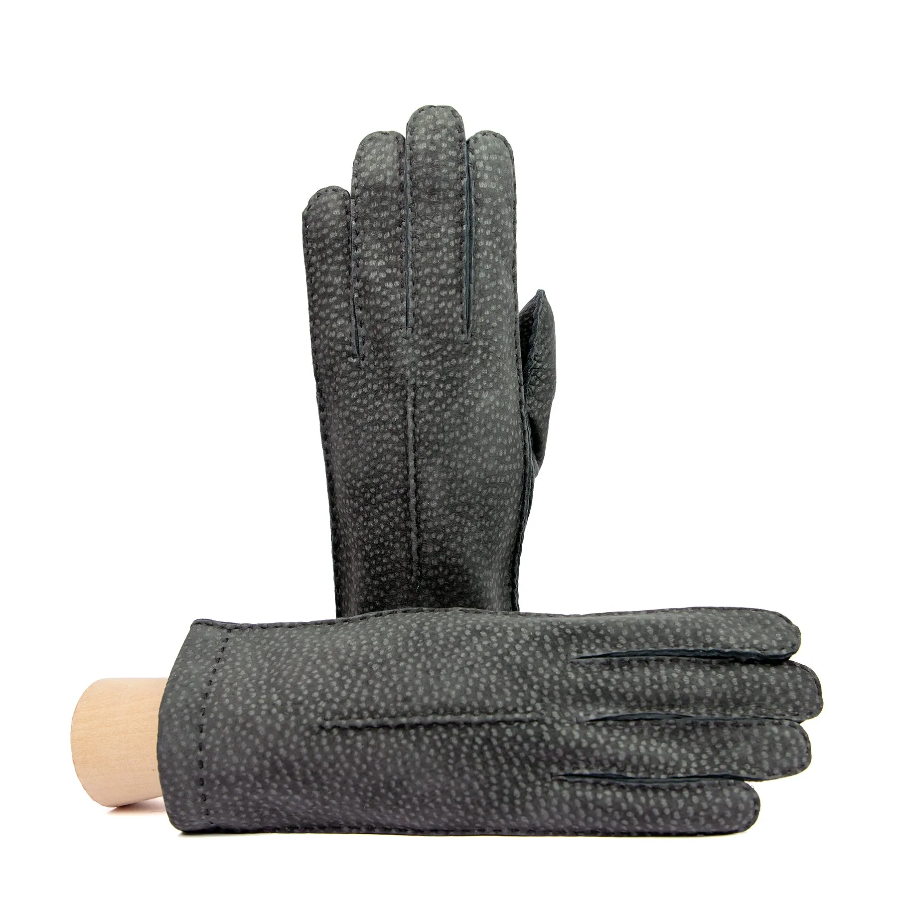 Woman's grey carpincho gloves entirely hand-sewn cashmere lined