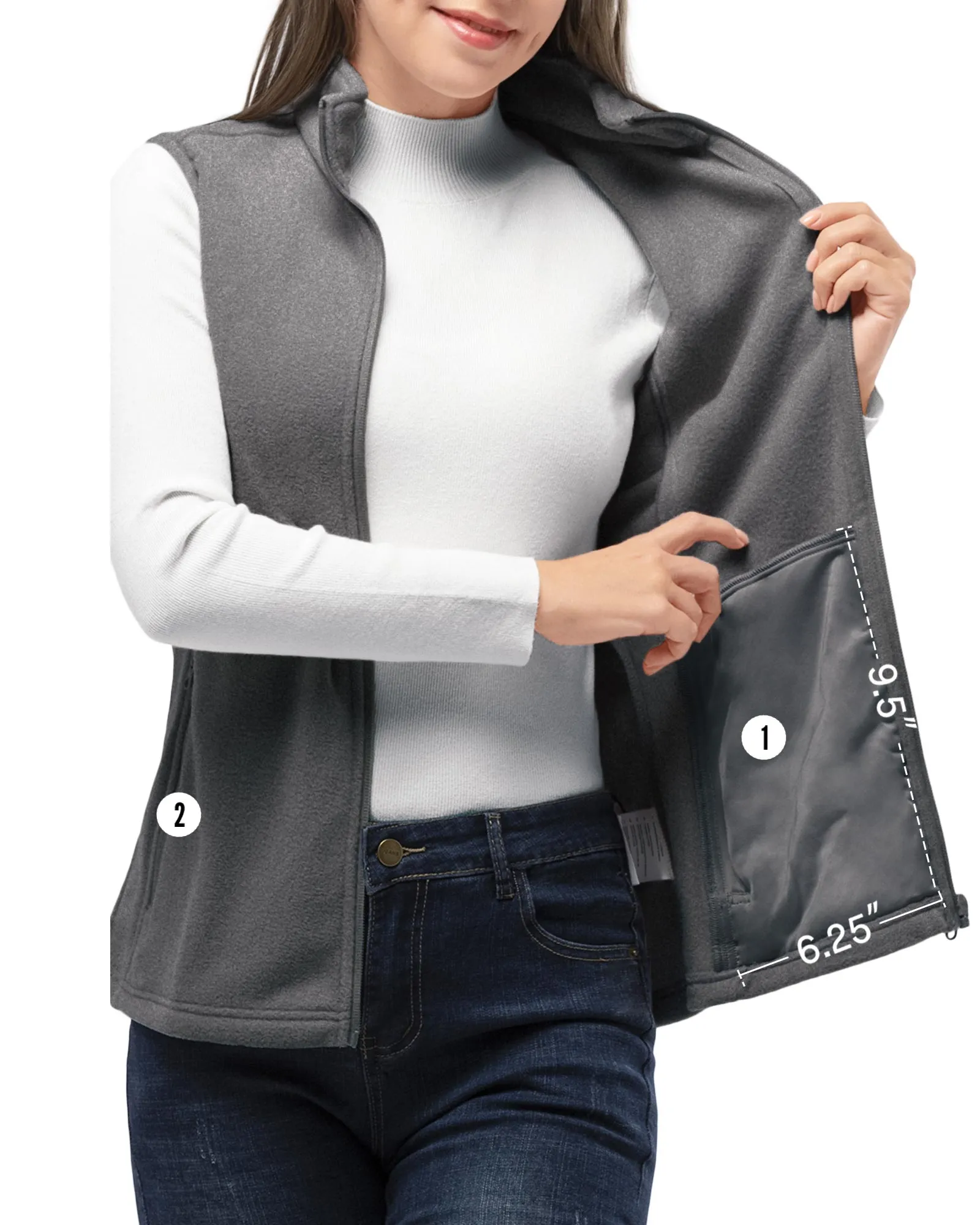 Women’s 0.82 lbs Fleece Gilet Vest Outerwear with 4 Deep Pockets