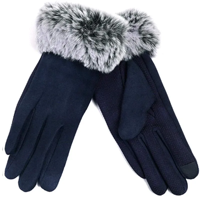 Women's Faux-Fur Cuff Touch-Screen Gloves with Non-Slip Grip