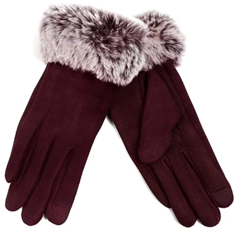 Women's Faux-Fur Cuff Touch-Screen Gloves with Non-Slip Grip