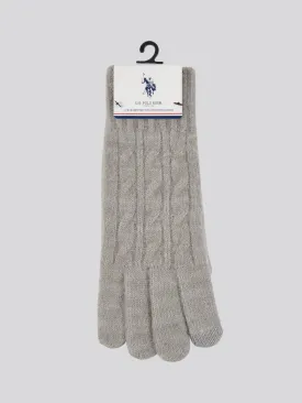 Womens Signature Cable Knit Touchscreen Gloves in Pearl Grey Marl