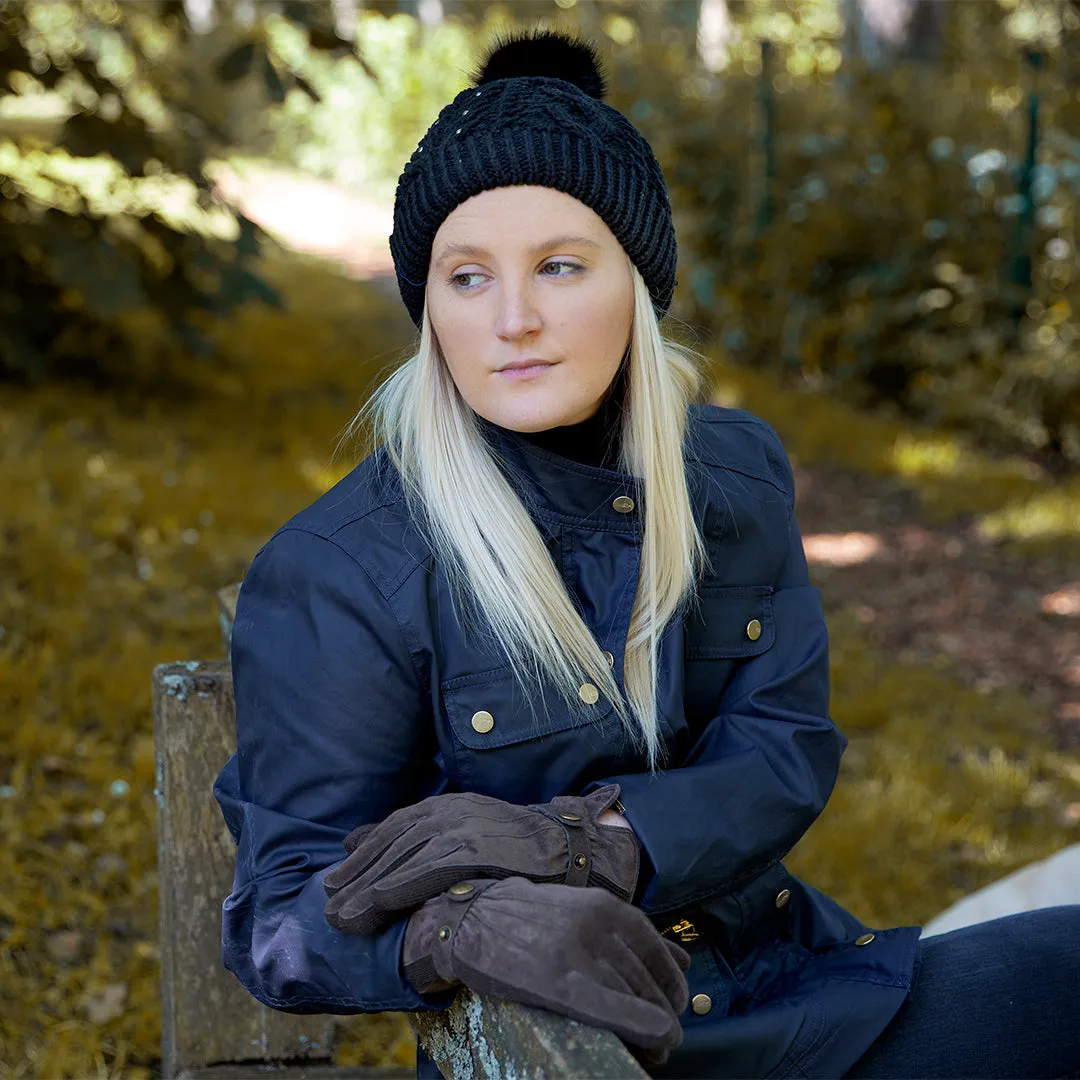 Women's Three-Point Fleece-Lined Suede Gloves