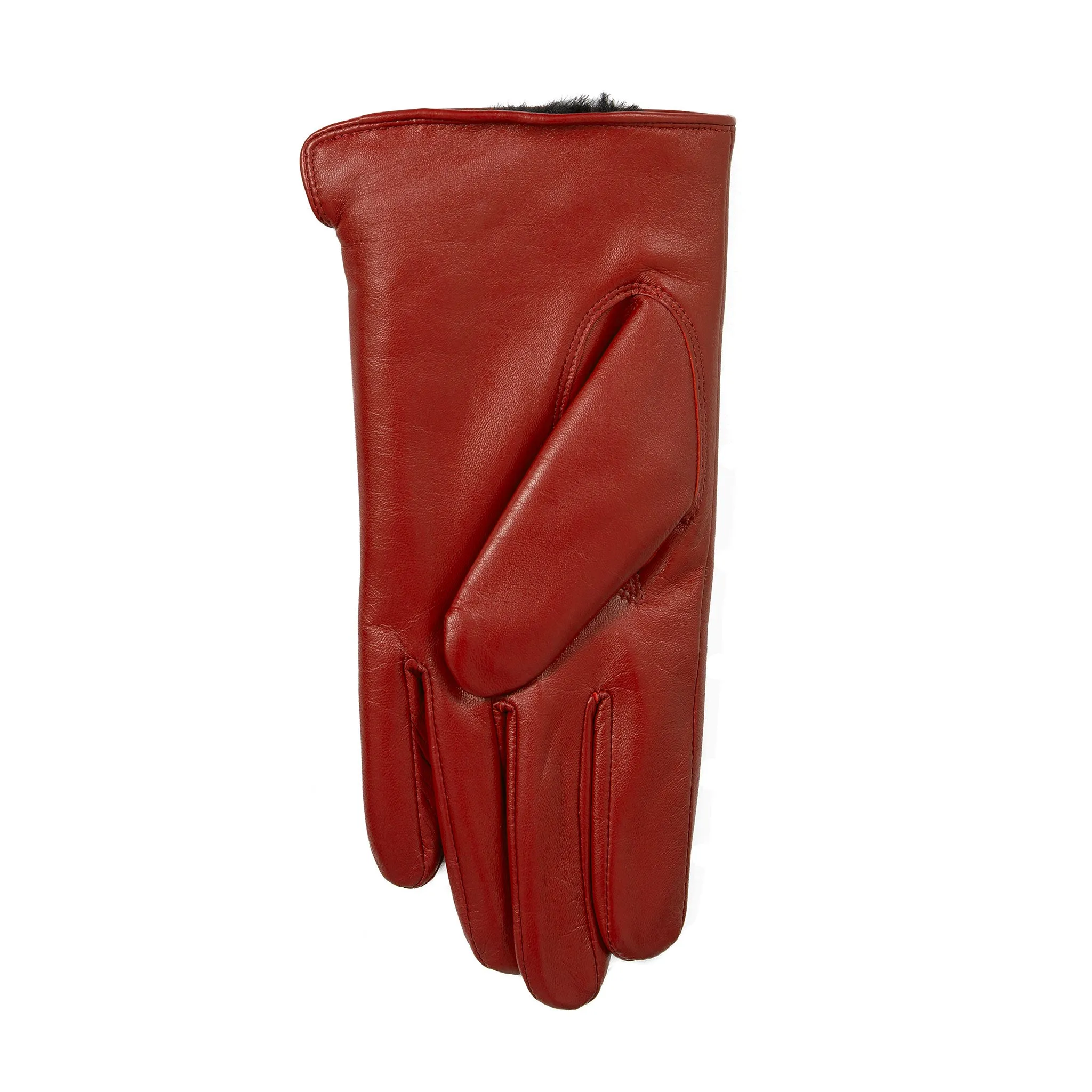 Women’s Touchscreen Single-Point Faux Fur-Lined Leather Gloves