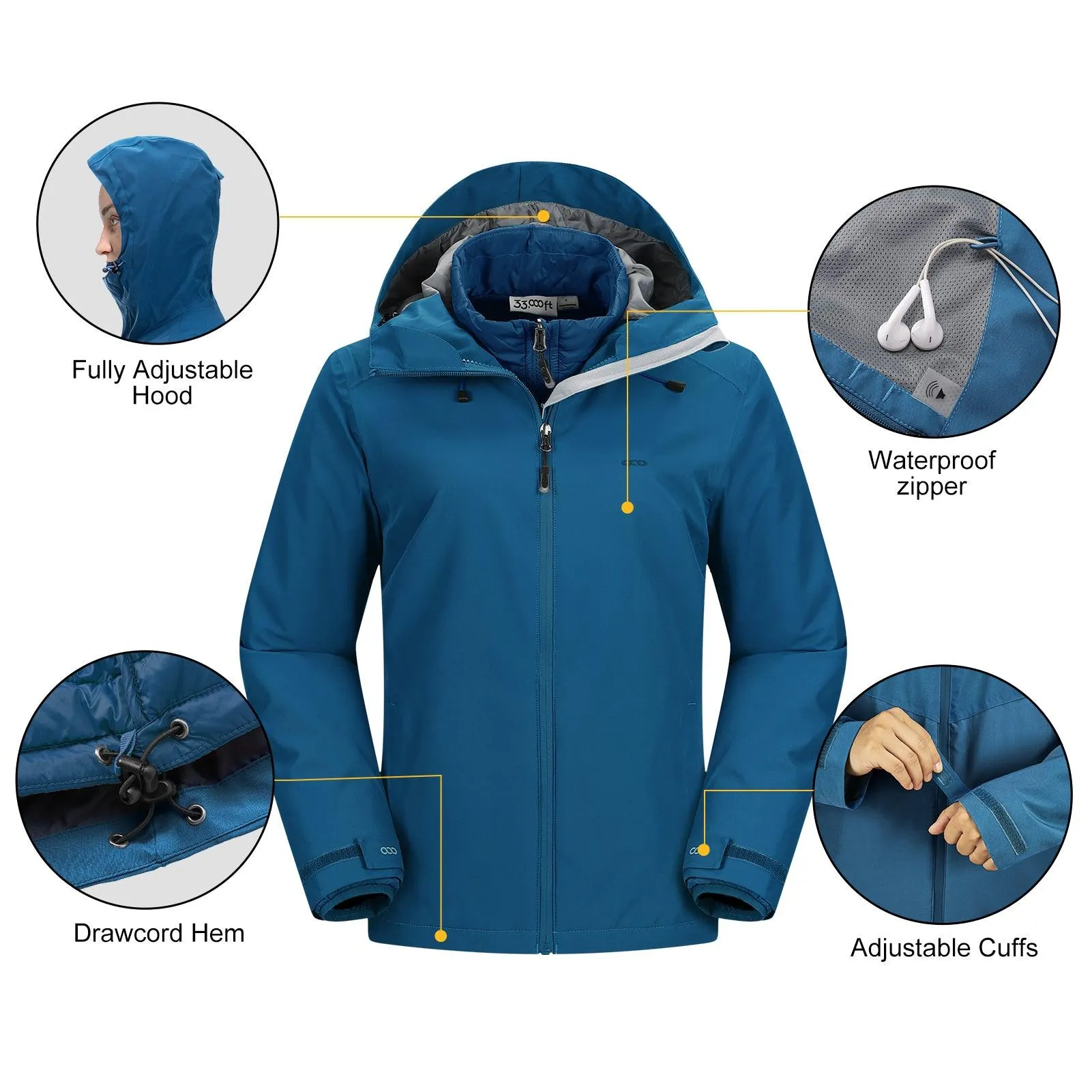 Women's Waterproof 3 in 1 ski Jacket Windproof Winter Snow Coat Ski Snowbaording Jackets Warm Raincoat