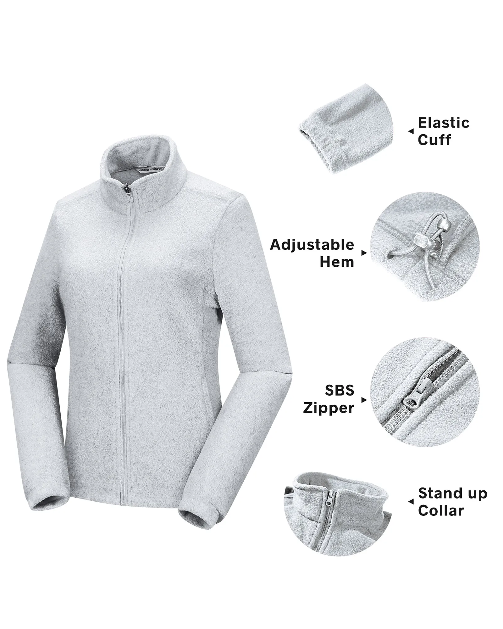 Women's Zip Up Fleece Jacket, Long Sleeve Warm Soft Polar Lightweight Coat with Pockets for Winter