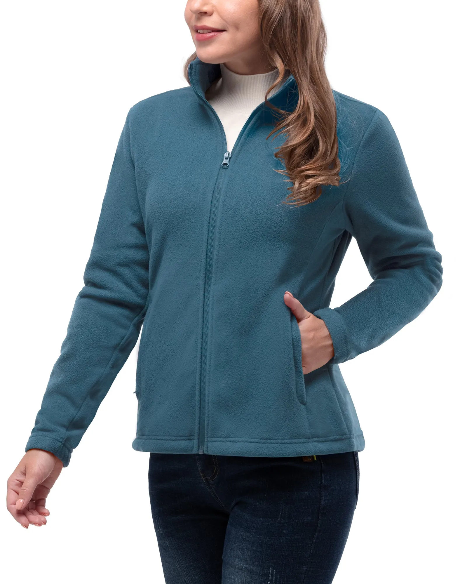 Women's Zip Up Fleece Jacket, Long Sleeve Warm Soft Polar Lightweight Coat with Pockets for Winter