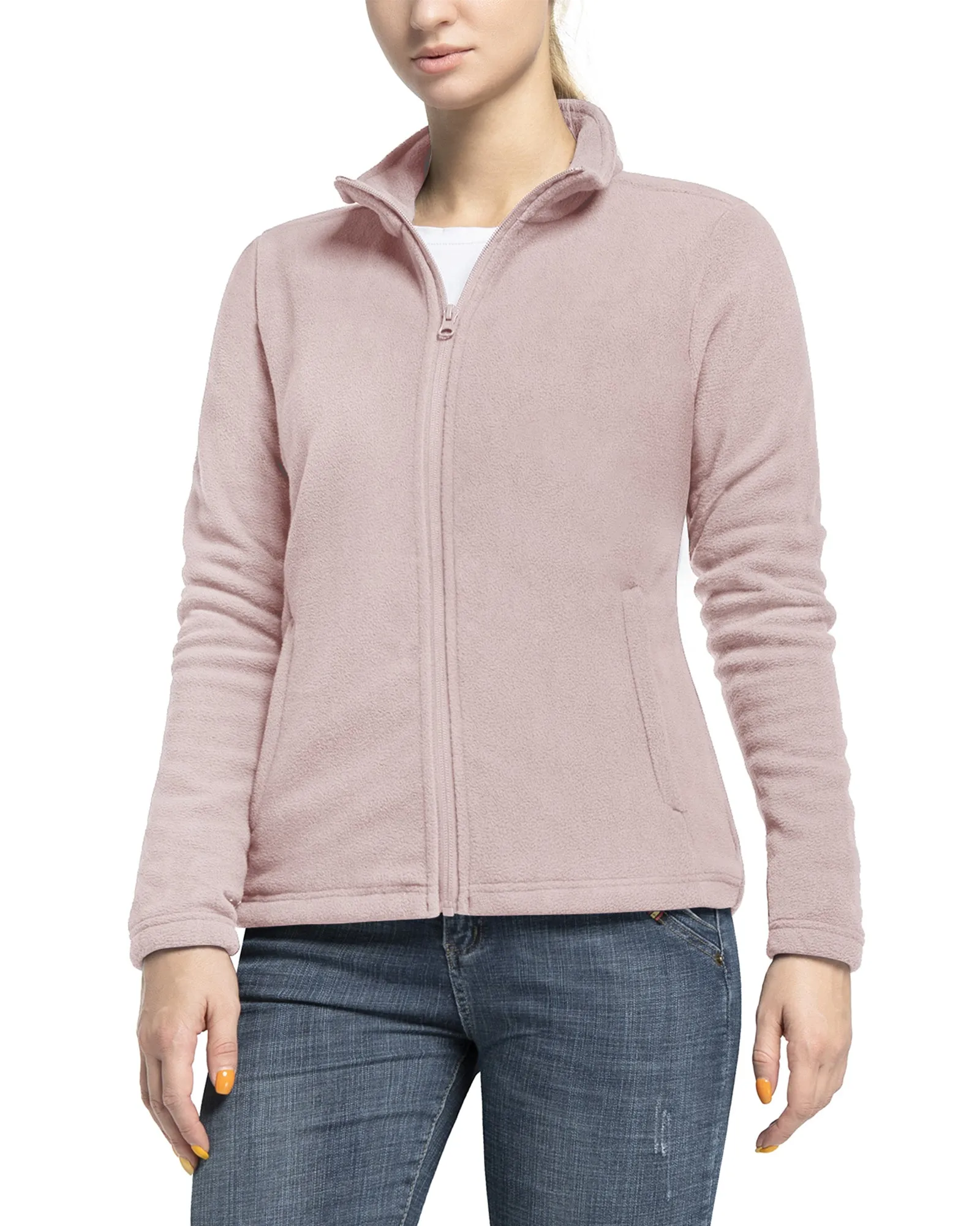 Women's Zip Up Fleece Jacket, Long Sleeve Warm Soft Polar Lightweight Coat with Pockets for Winter