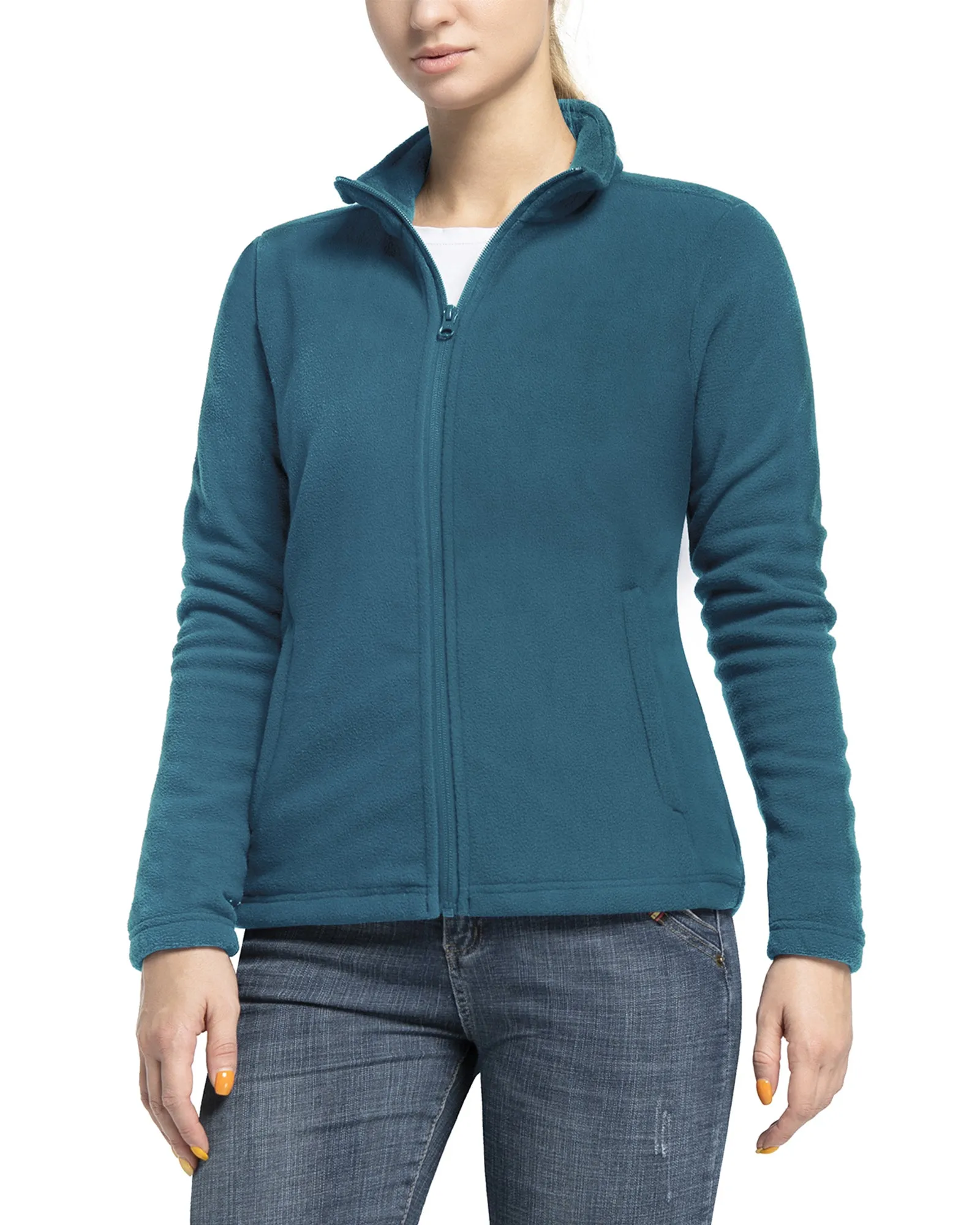 Women's Zip Up Fleece Jacket, Long Sleeve Warm Soft Polar Lightweight Coat with Pockets for Winter