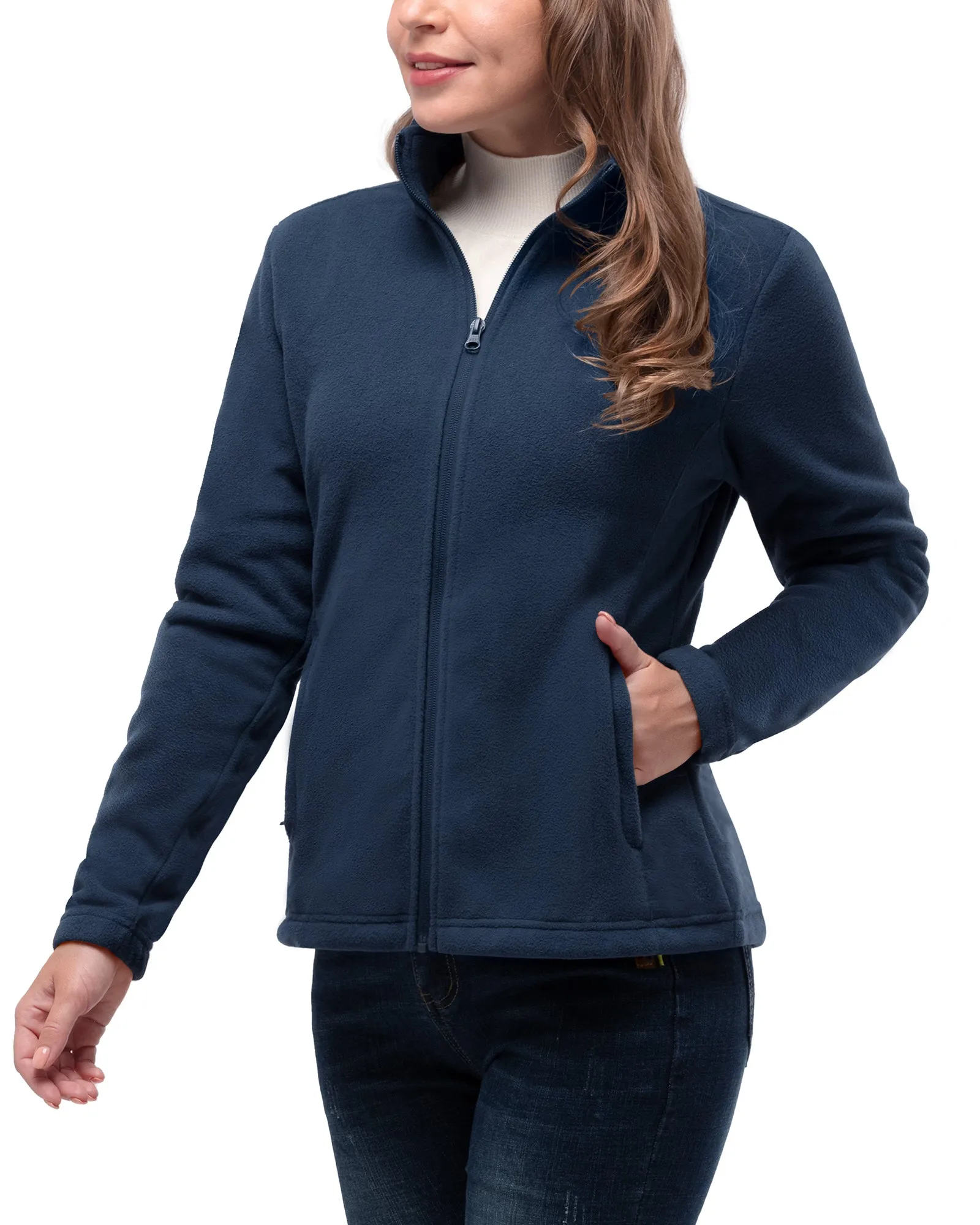 Women's Zip Up Fleece Jacket, Long Sleeve Warm Soft Polar Lightweight Coat with Pockets for Winter