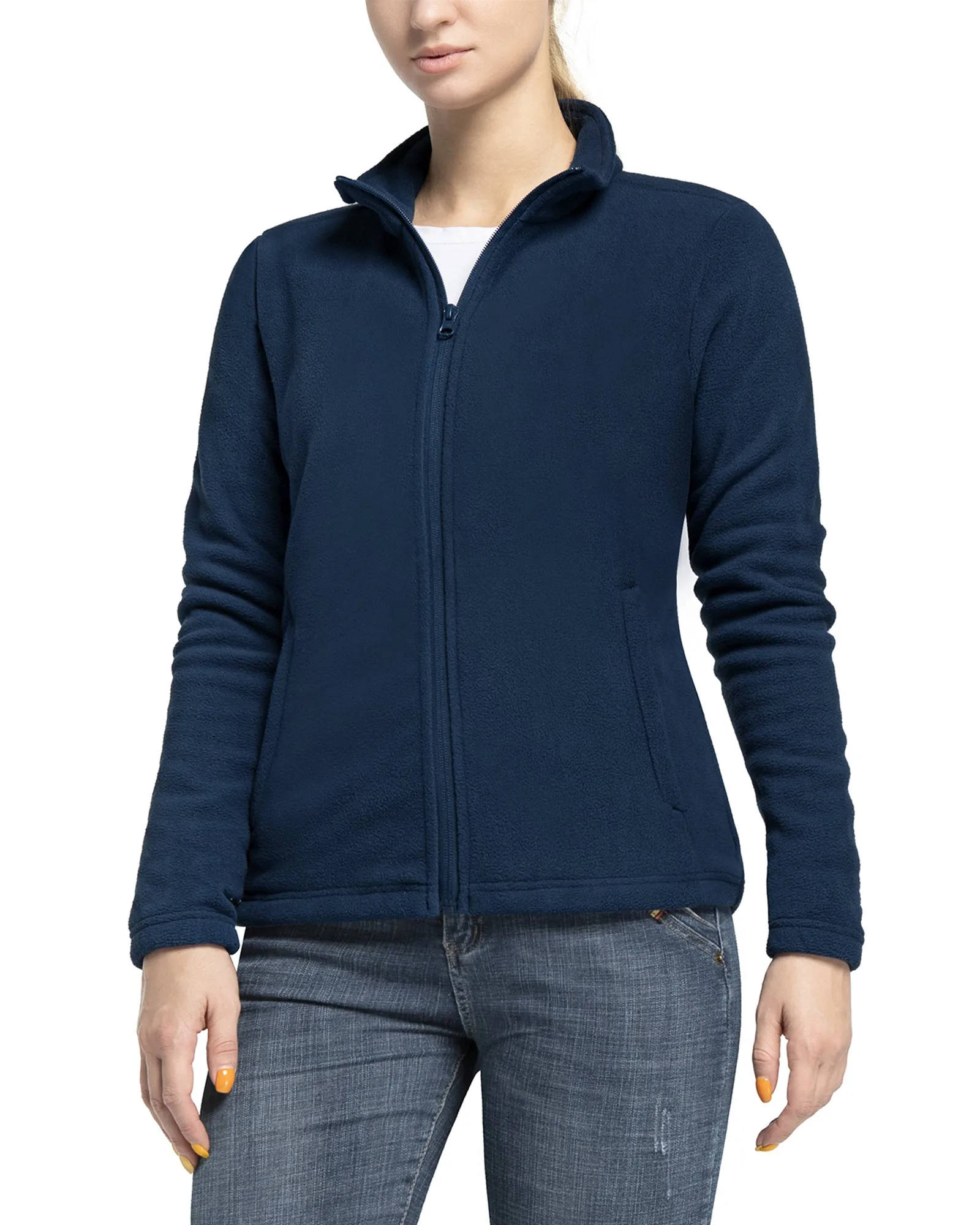 Women's Zip Up Fleece Jacket, Long Sleeve Warm Soft Polar Lightweight Coat with Pockets for Winter