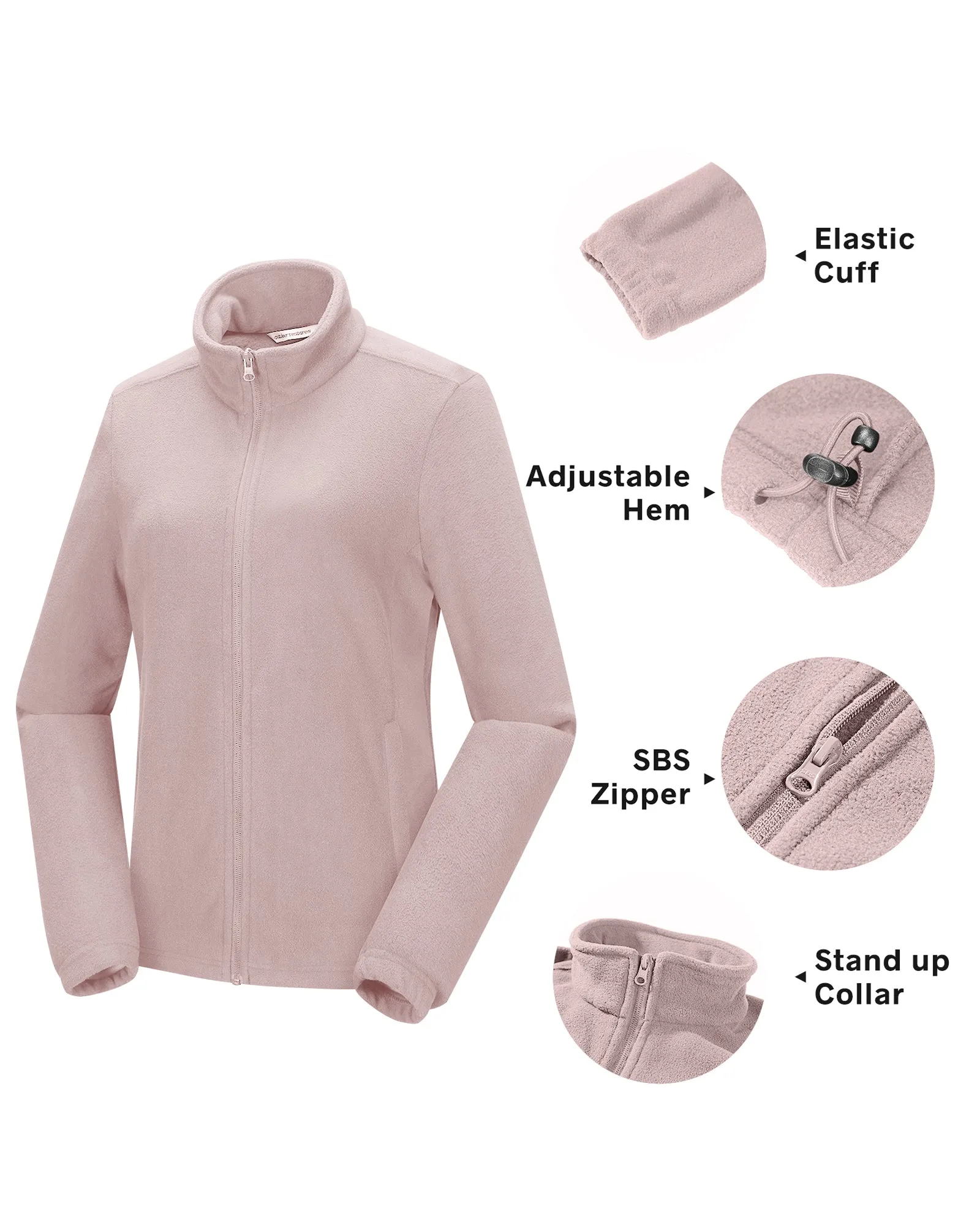 Women's Zip Up Fleece Jacket, Long Sleeve Warm Soft Polar Lightweight Coat with Pockets for Winter