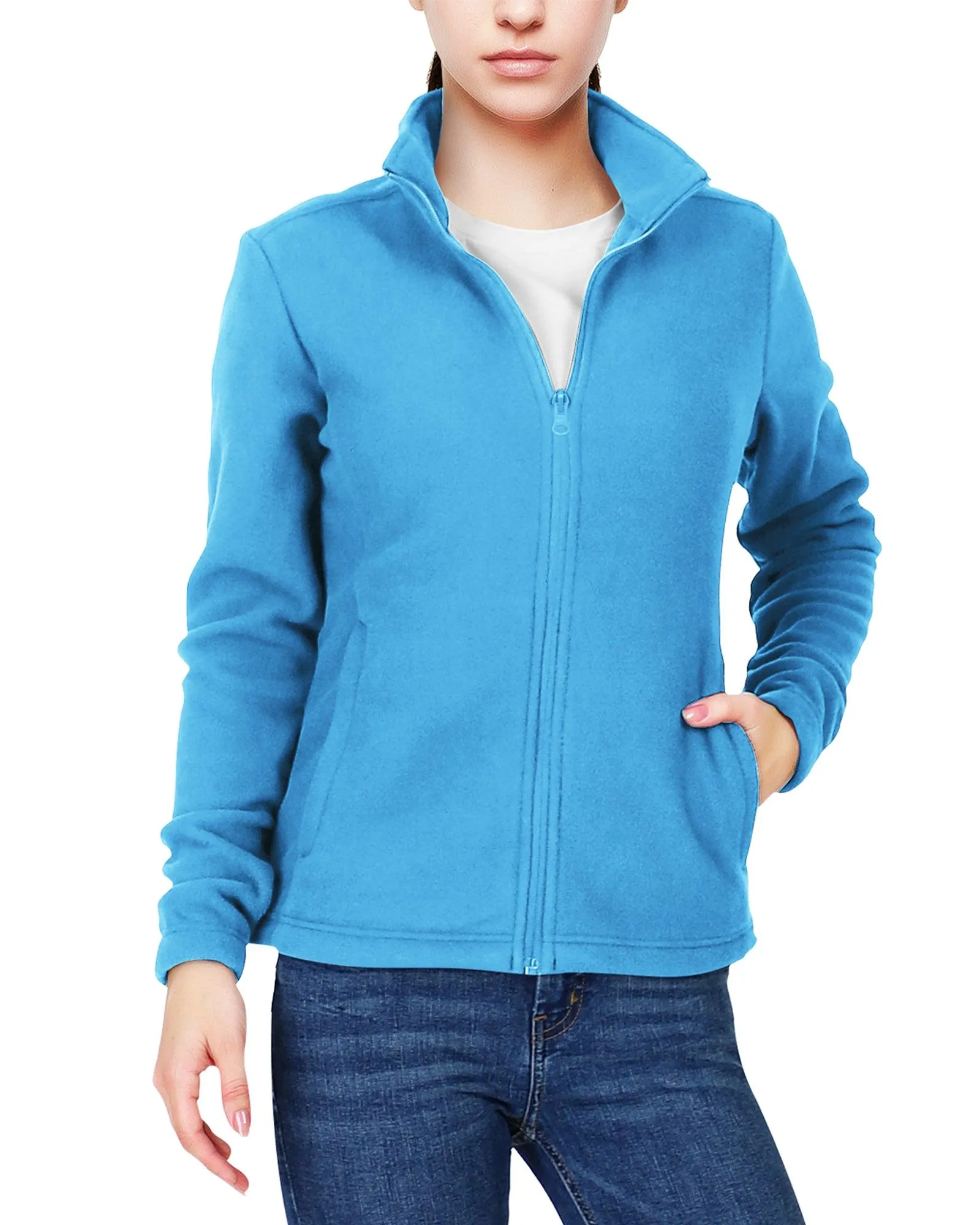 Women's Zip Up Fleece Jacket, Long Sleeve Warm Soft Polar Lightweight Coat with Pockets for Winter