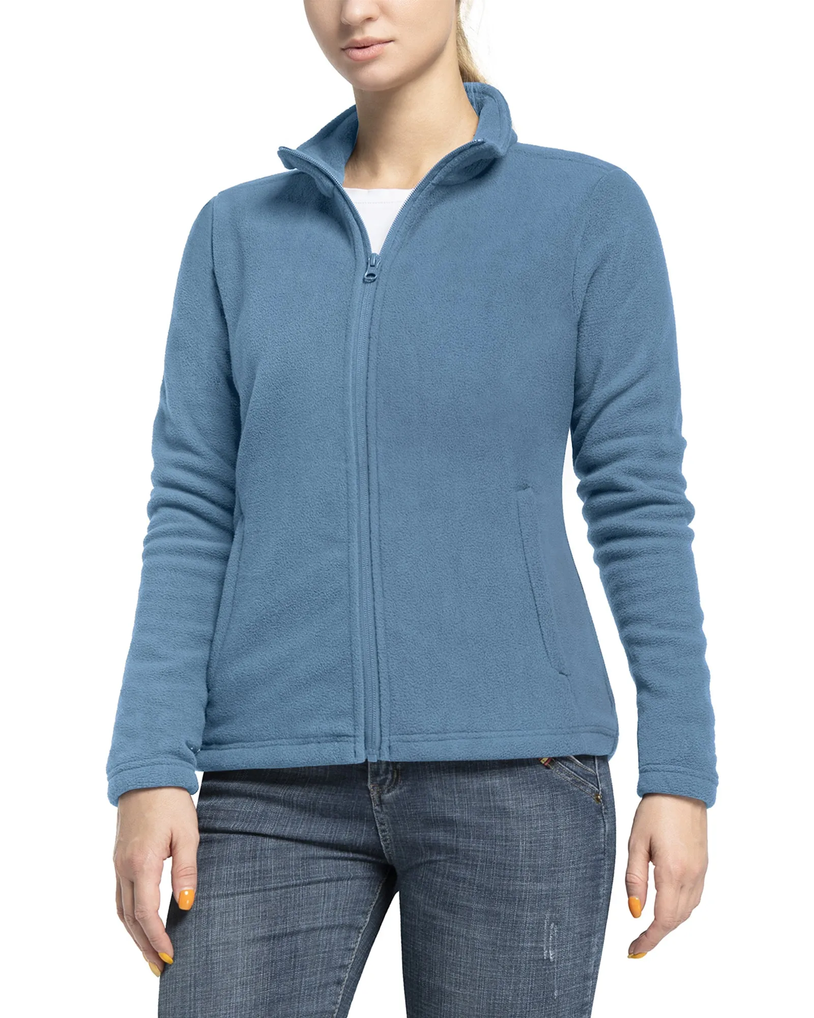 Women's Zip Up Fleece Jacket, Long Sleeve Warm Soft Polar Lightweight Coat with Pockets for Winter