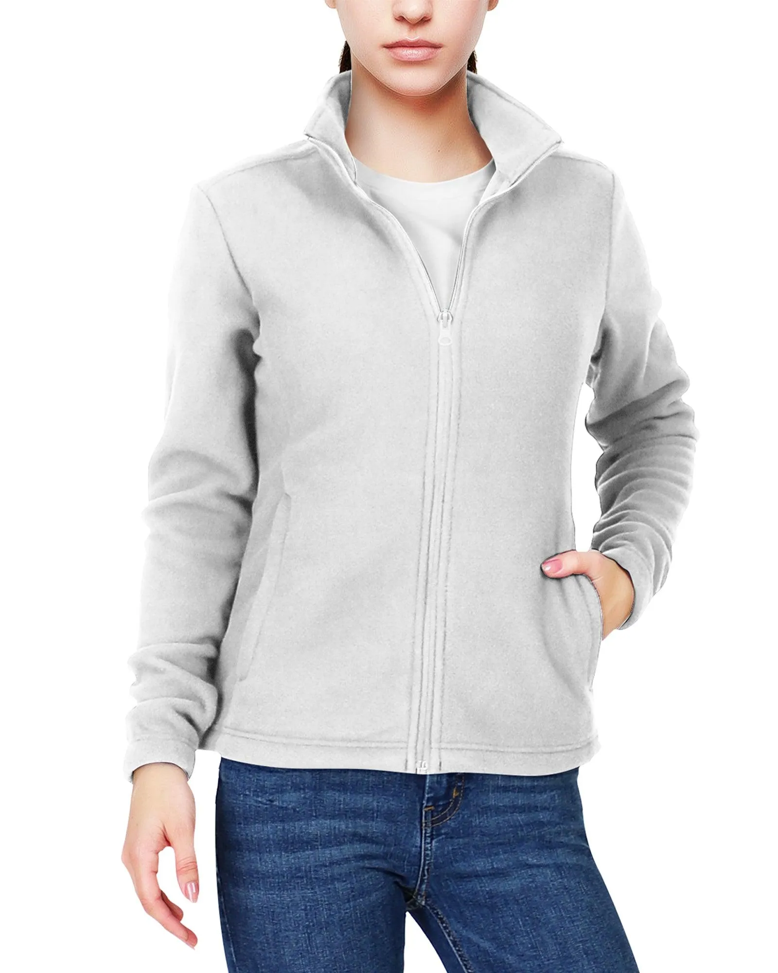 Women's Zip Up Fleece Jacket, Long Sleeve Warm Soft Polar Lightweight Coat with Pockets for Winter