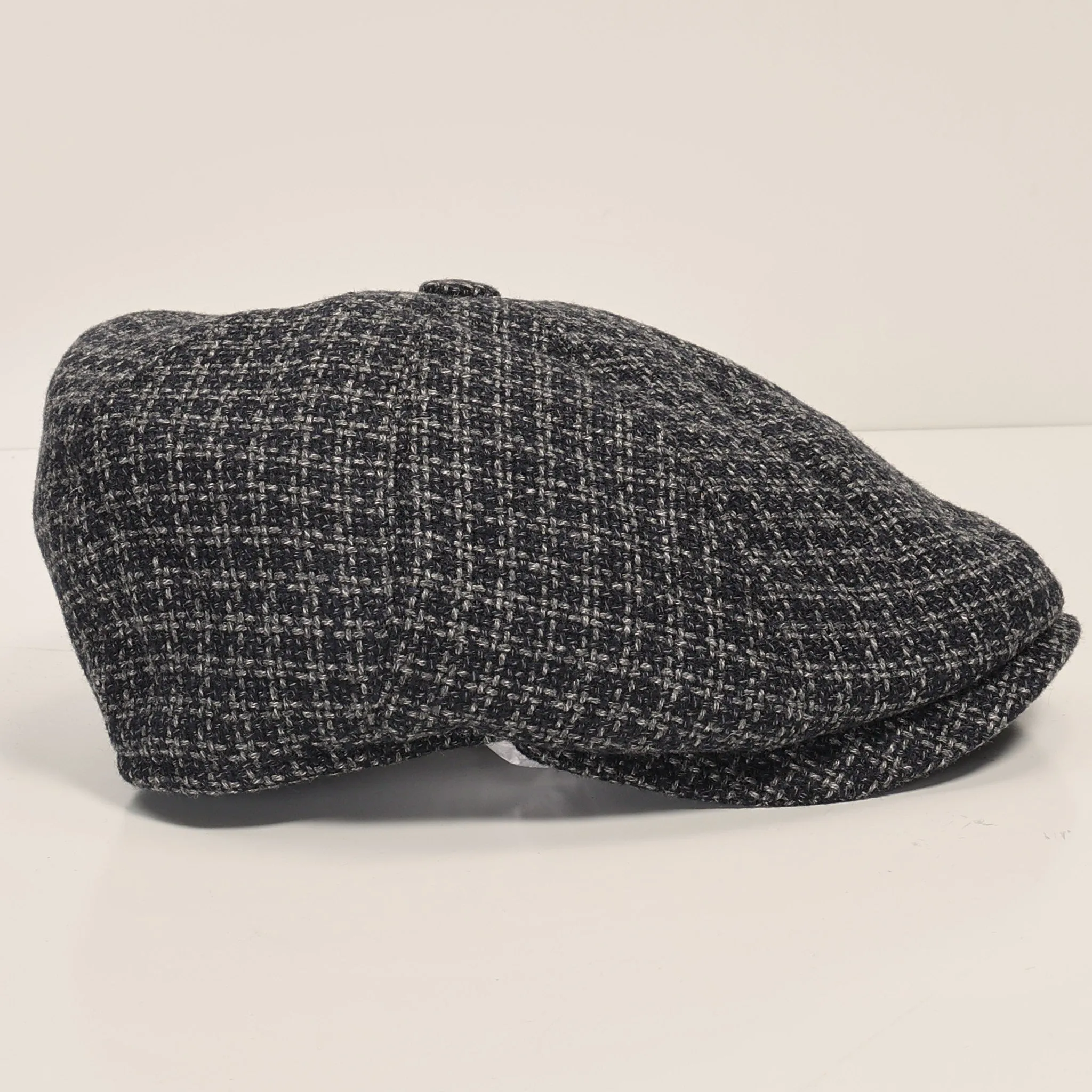 Wool Blend Houndstooth Newsboy Cap - Grey