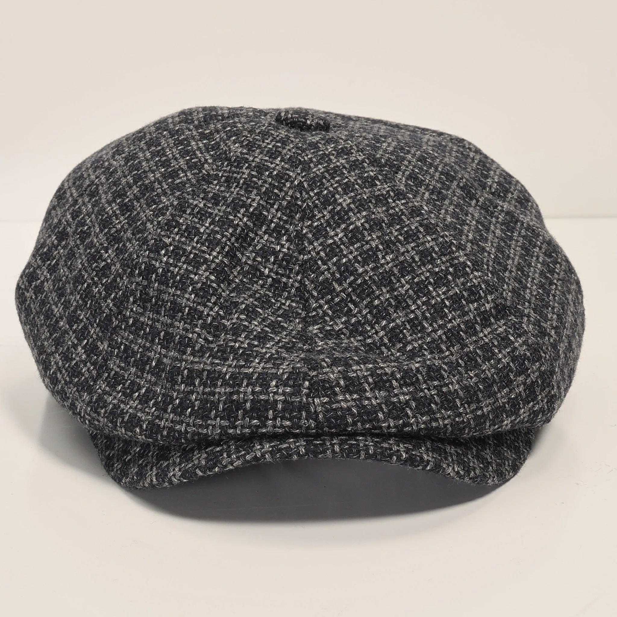 Wool Blend Houndstooth Newsboy Cap - Grey