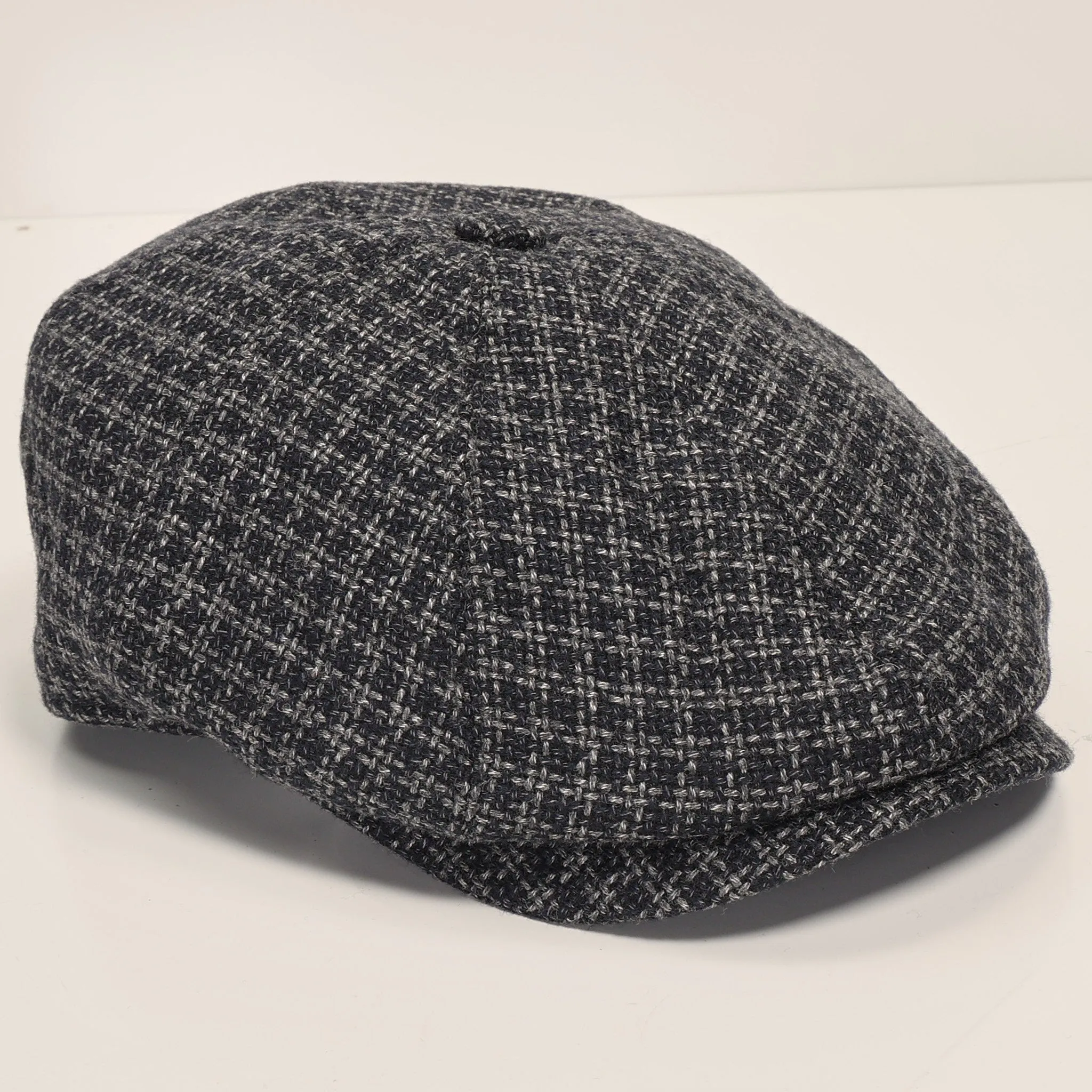 Wool Blend Houndstooth Newsboy Cap - Grey