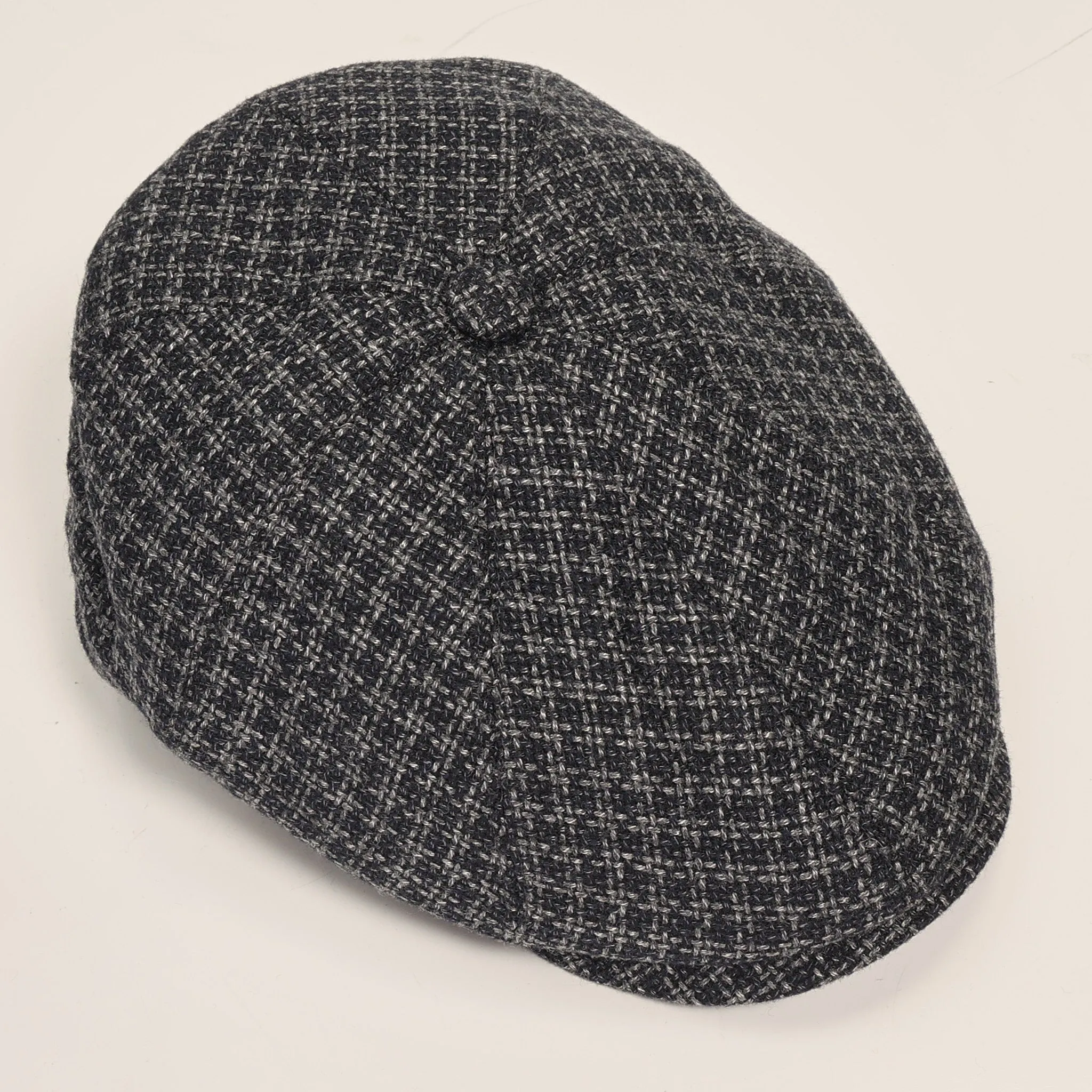 Wool Blend Houndstooth Newsboy Cap - Grey